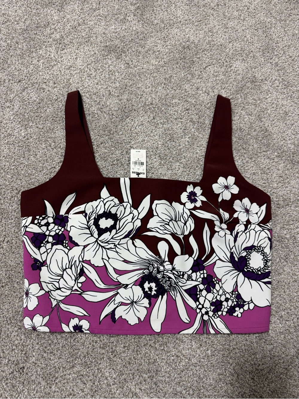 NWT Express Floral Print Cropped Tank Top | Burgundy & Pink |  Coquette, Medium
